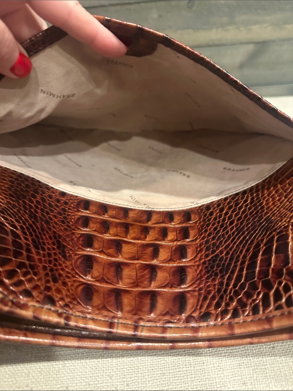 Brahmin Cognac Embossed Croc Leather Crossbody - Picture 7 of 7